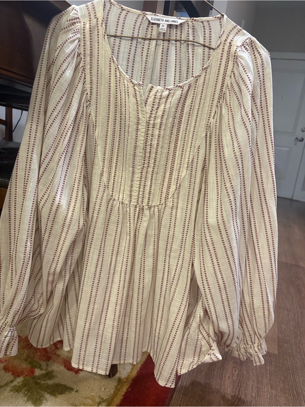 Elizabeth and James Cream Blouse with Burgundy Stripes